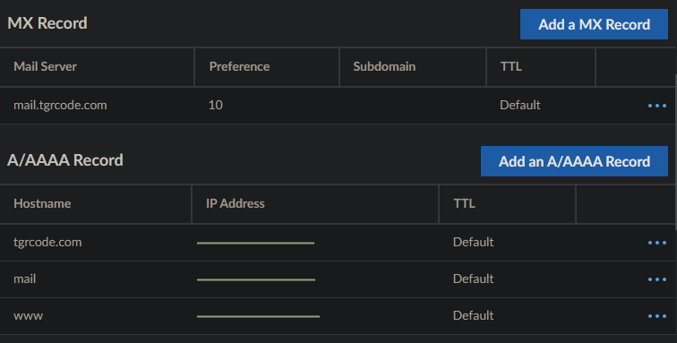 Example DNS records