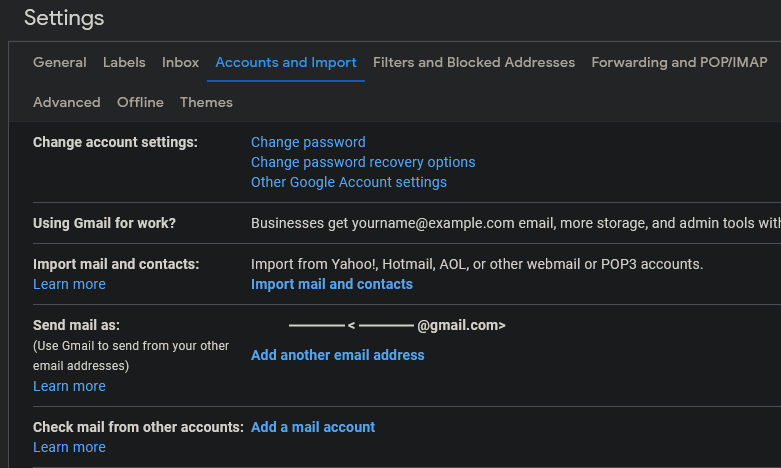 Gmail account settings