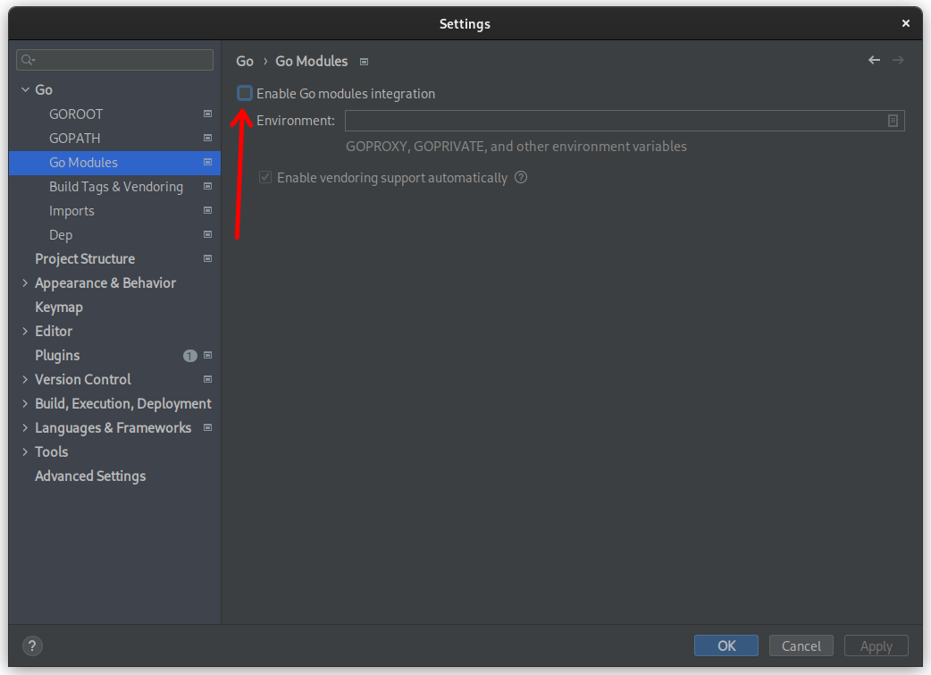 Disabling Go modules integration