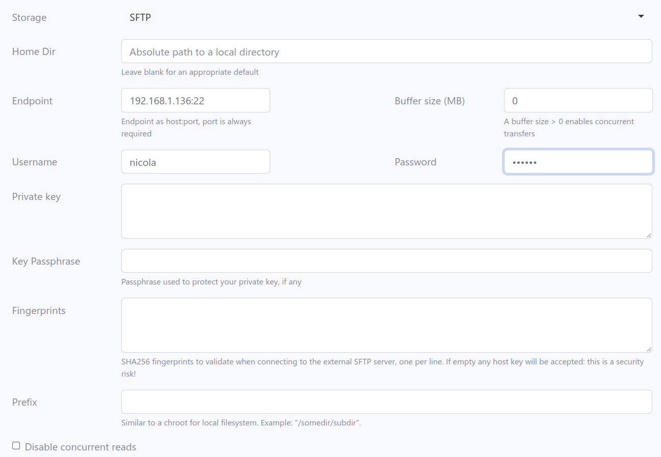 User using another SFTP server as storage backend